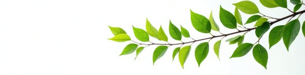 Fototapeta premium Long branches with leaves isolated on white background, organic, single, nature