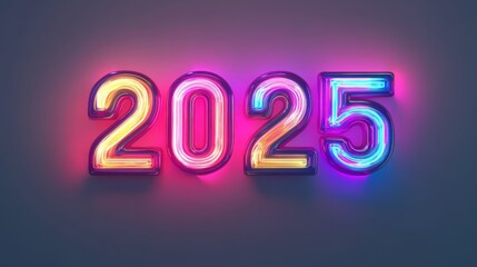 Vibrant "2025" colored text with a retro laser vintage effect, glowing in neon hues. Smooth motion creates an endless loopable 4K animation, isolated on white background