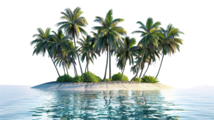 Tropical island with palm trees on transparent background reflecting on water