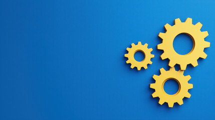 Entrepreneur thinking outside the box. Bright yellow gears on blue background create striking visual contrast