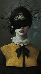 Blindfolded Woman in a Dark, Dreamlike Setting