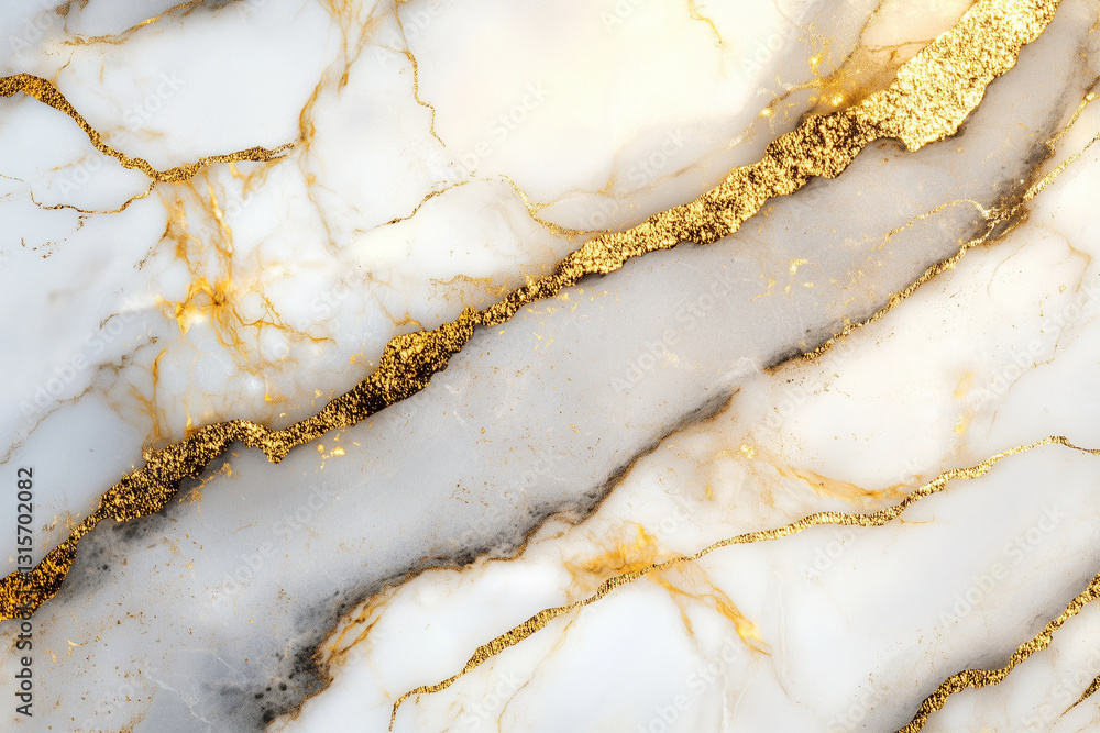 Poster elegant marble texture with white and gold color scheme, featuring intricate patterns and luxurious 