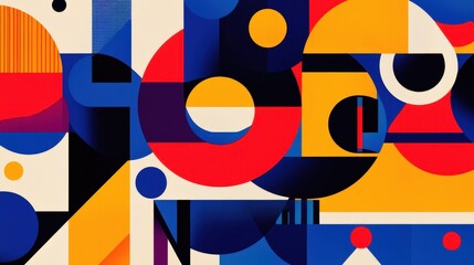 Bold typography poster with abstract geometric shapes, high contrast