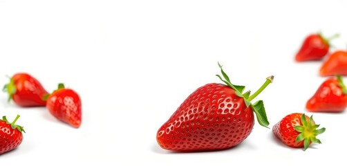 A single, ripe strawberry isolated on pure white, summer, banner
