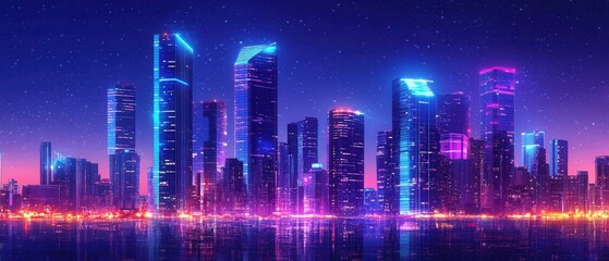 Futuristic cyberpunk city skyline with neon lights