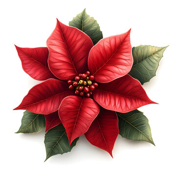 recommend clip art: A vibrant red poinsettia with green leaves, set against a white background.