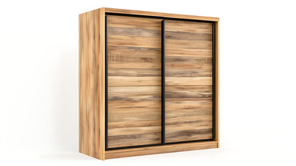 A wooden cabinet with a black frame