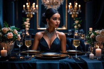 Elegant Black Night with Dramatic Atmosphere and Luxurious Vibes
