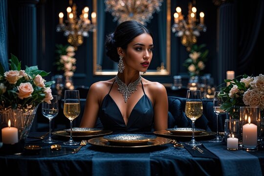 Elegant Black Night with Dramatic Atmosphere and Luxurious Vibes