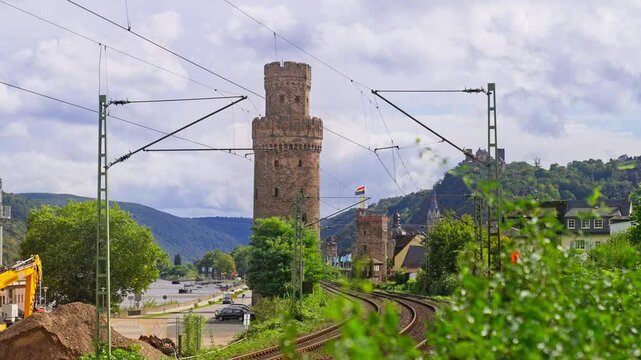 Medieval city tower called Ochsenturm, or Ox Tower in Oberwesel in the Middle Rhine Valley, Germany
