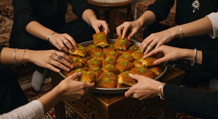 Delicious turkish baklava pastry sweet treat festive gathering friends family joy food nuts rich