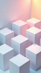 Obraz premium White cube boxes with random shifted background block composition, modern , minimalism, abstract