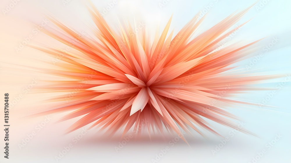 Poster the image contains a 3d render of a coral-colored, spiky abstract form resembling a stylized burst o