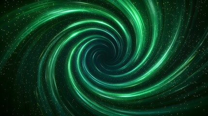 Obraz premium A mesmerizing swirl of luminous green energy, speckled with tiny stars, draws the eye into its captivating, dark center.