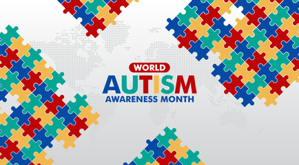 Fototapeta premium Autism Awareness Month. Design suitable for banners, greeting cards, posters, prints, social media posts, flyers, and t-shirts.