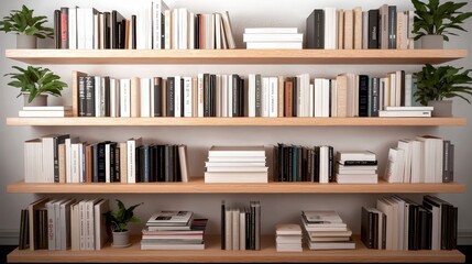 Modern Bookshelf with Books  Plants  and Minimalist Design