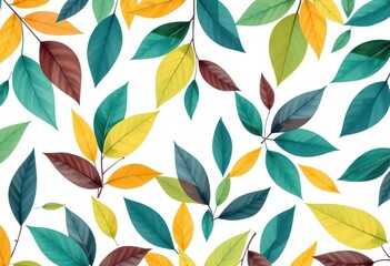 Abstract geometric foliage pattern on white background; contemporary, minimalist design, nature, print