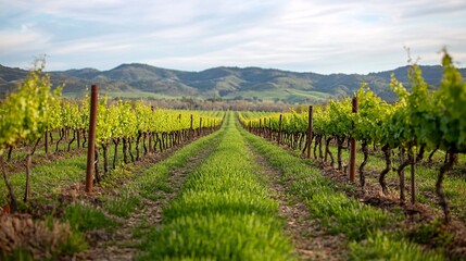 Fototapeta premium The Harmony of Farming and Winemaking in a Stunning Vineyard Valley