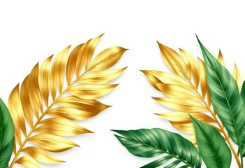 Abstract gold leaf pattern on white, tropical style background, modern, tropical