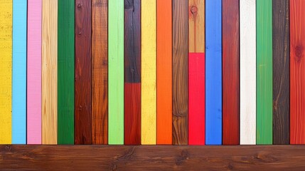 Colorful Wooden Planks Background with Various Textures and Vibrant Shades Creating a Unique Rustic Design for Arts and Crafts Projects
