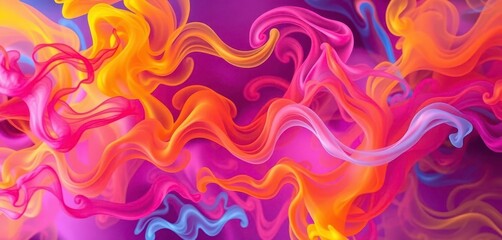 Abstract swirls of vibrant, dynamic smoke; energetic flow and movement, neon, flow