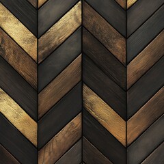 Dark brown and gold chevron wood pattern.