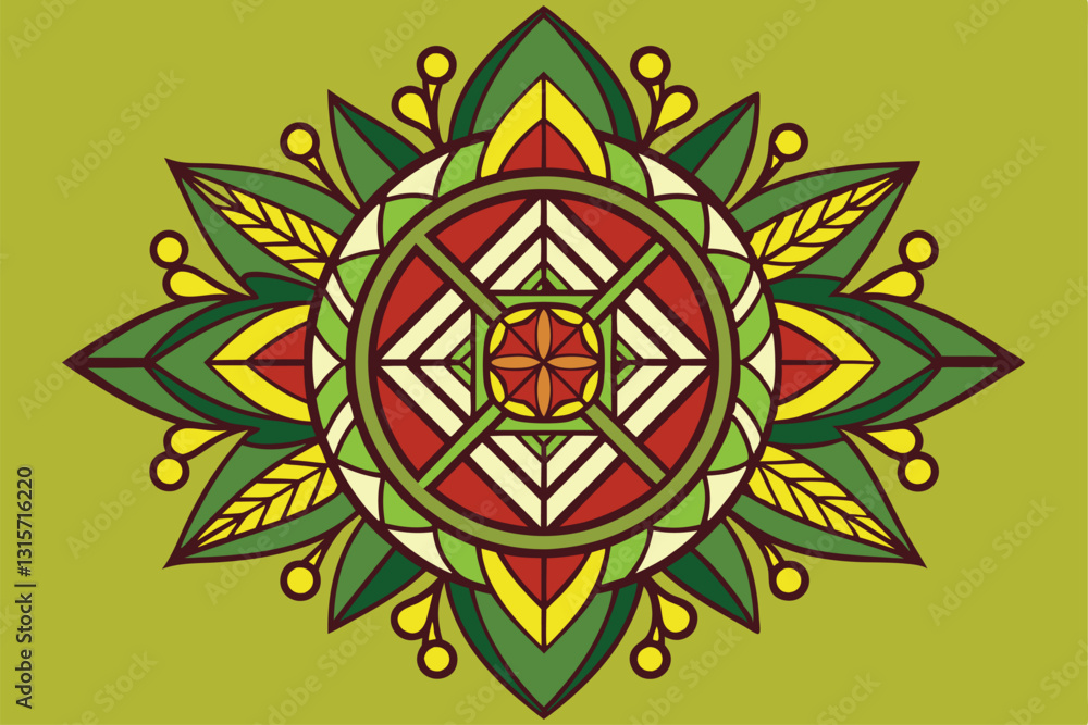 Aufkleber a vibrant mandala features intricate shapes and colors, creating a captivating repeating pattern on 