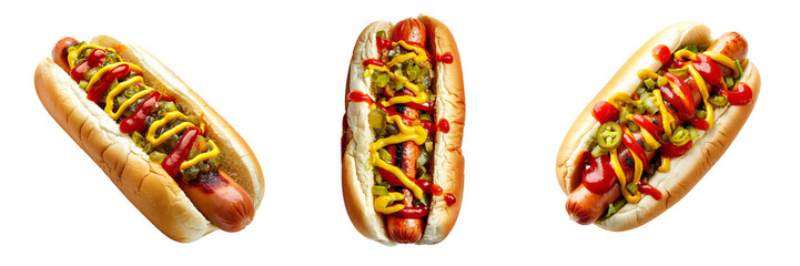 Set of A delicious hot dog with ketchup isolated on transparent background