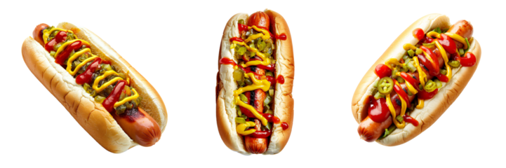 Set of A delicious hot dog with ketchup isolated on transparent background