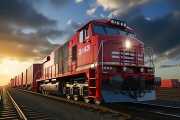 A long freight train carrying goods across the country
