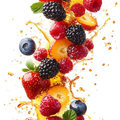 Mixed Berries Swirling in Mid Air Isolated on Transparent Background