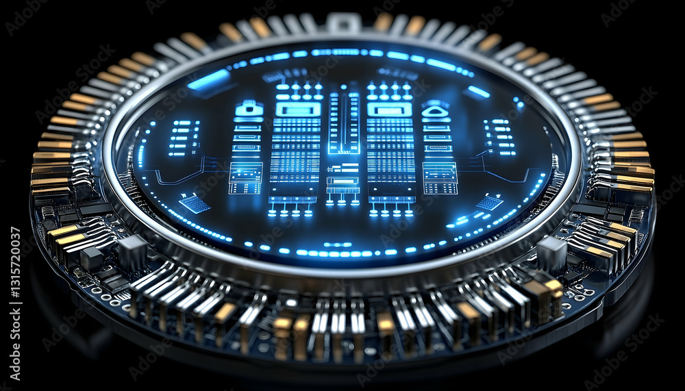 Poster futuristic circuit board with glowing interface
