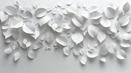 White paper leaves on white background