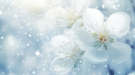 Obraz premium Delicate White Flower Blooming on Snow with Soft Sunlight, Creating a Serene Winter Contrast, Capturing the Fragile Beauty of Nature's Resilience