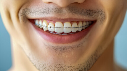 Fototapeta premium 歯列矯正中の日本人男性の口元 – クローズアップショット