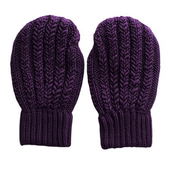 A Pair of Purple Knit Mittens Isolated on Transparent Background