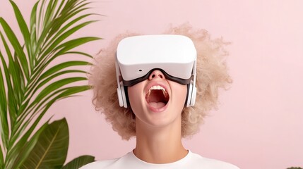Fototapeta premium Amazed Gamer in VR Headset Virtual Reality Experience Excited Expression
