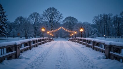 Snowy Winter Bridge at Dusk