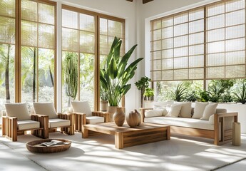 Cozy Autumn Decor: Large Shot of Living Room with Pale Wood Furniture and Fall Decoration