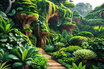 Fototapeta premium Vibrant Organic Landscape Rich in Lush Greenery and Flourishing Vegetation