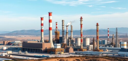 Obraz premium Coal and natural gas-fired power plant under construction for chemical refinery, factory, machinery
