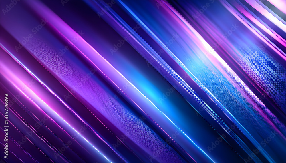 Poster diagonal layers of light in purple and blue hues, creating a textured, dimensional effect with a sen