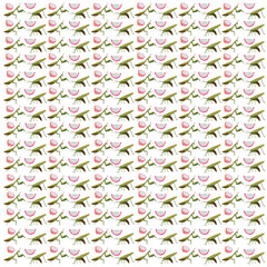 grasshopper, praying mantis with fruit as a pattern background
