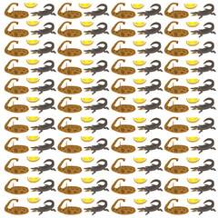 crocodile, anaconda with fruit as a pattern background