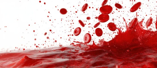 Fototapeta premium A vivid splash of red liquid creates dynamic patterns against a white background, evoking energy and intensity.