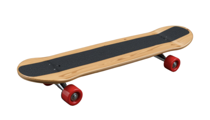 Isolated Longboard Skateboard on Gray Background with Red Wheels Ready to Ride