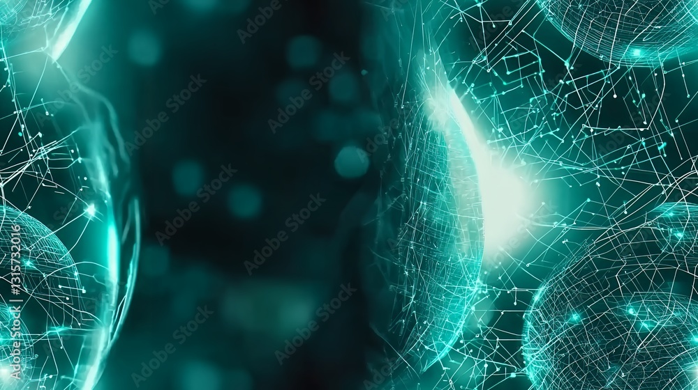 Aufkleber abstract teal and cyan particle background with glowing connections