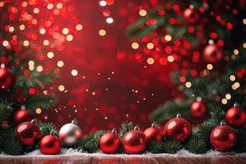 Luxurious Christmas Background Featuring Vibrant Red Bokeh and Sparkling Accents for Holiday Celebrations