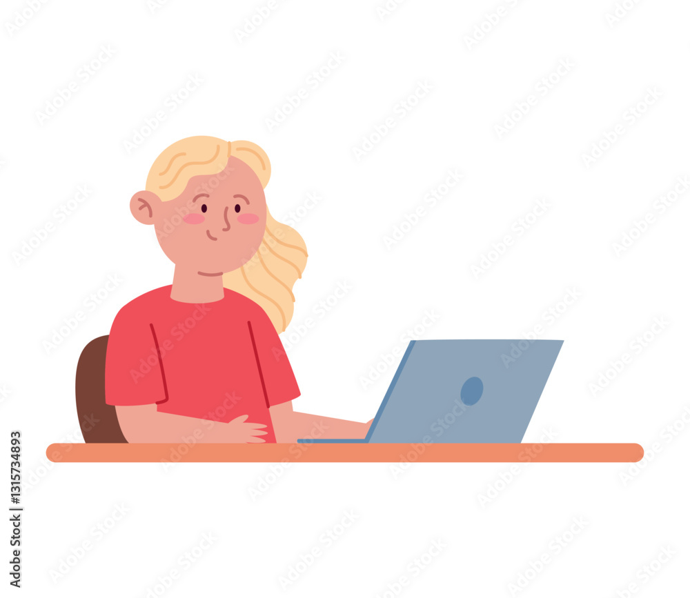Poster student on computer studying