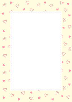 Hand drawn  hearts pattern design frame template background.